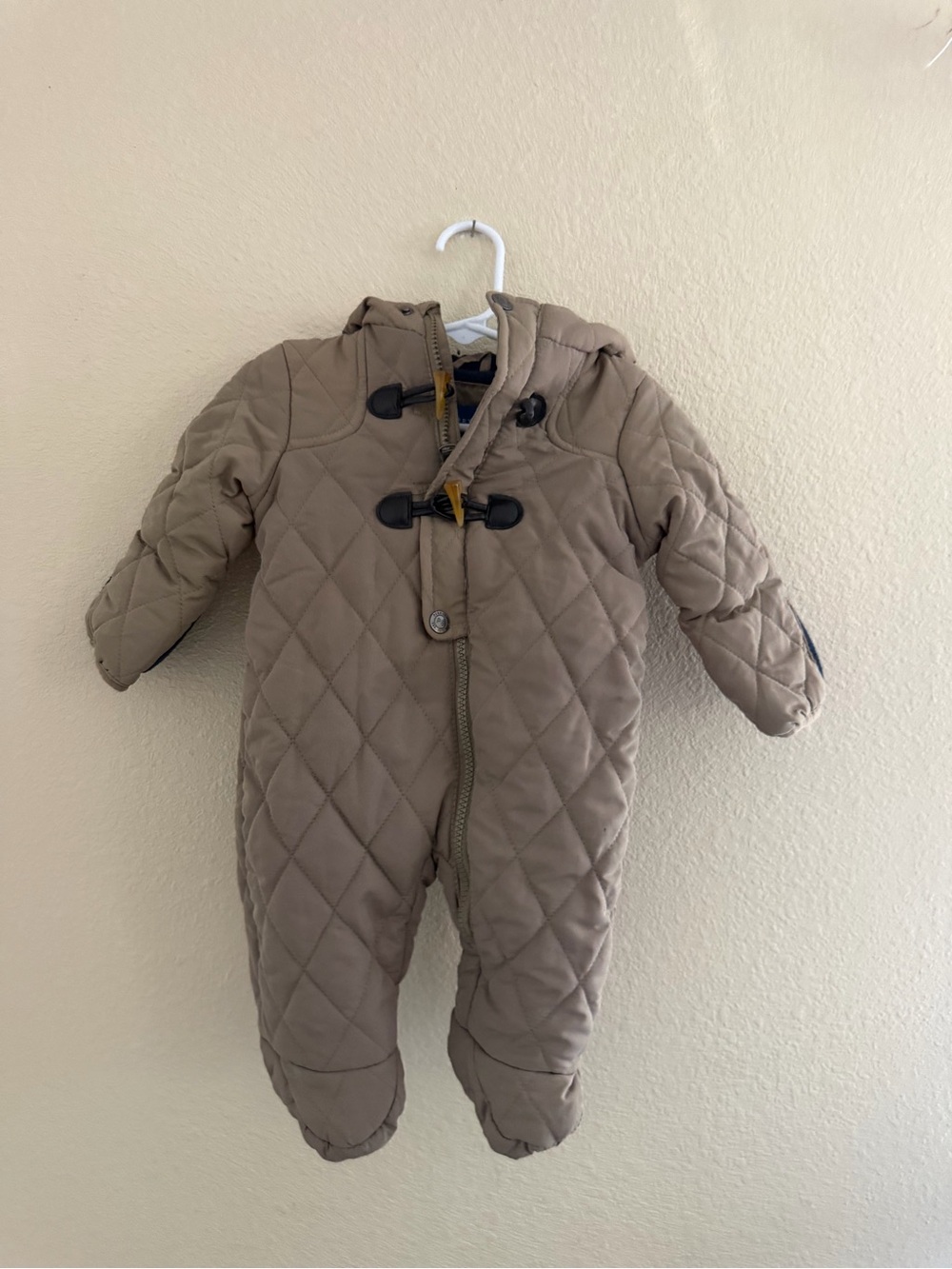Perry Ellis Quilted Hooded One-Piece in Taupe